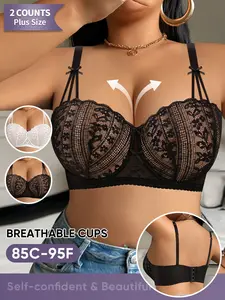 [2-Pack] Ladies' Lace Push-Up Bra Set, 85C-95F,  Full Coverage, Breathable Soft Fabric, All-Day Support, Ideal for Plus Size, Daily Wear