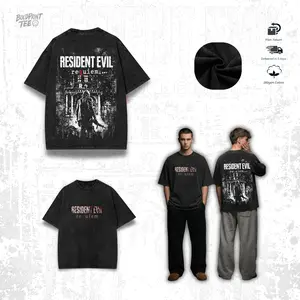 Residen Evil Requiem horror Game Oversize 2 Sided Washed Cotton Streetwear unisex graphic tees game, Menswear Casual gamer merch t-shirt Clothes Top