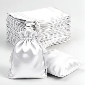 60 Pack White Satin Wedding Party Favor Bags, Drawstring Pouch Gift Bags 4"x6"