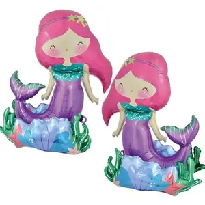 Self-Standing Mermaid Balloons – 2 Pack Little Mermaid Birthday Decorations for Girls Under the Sea & Ocean Theme Party Supplies 26 Inch