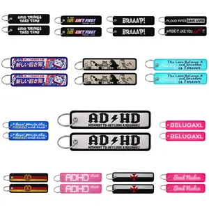 ADHD Awareness Embroidery Key Fobs Cute Cat Key Tags Quotes Keychain for Motorcycle Cars Key Holder Chaveiro Friends Gift