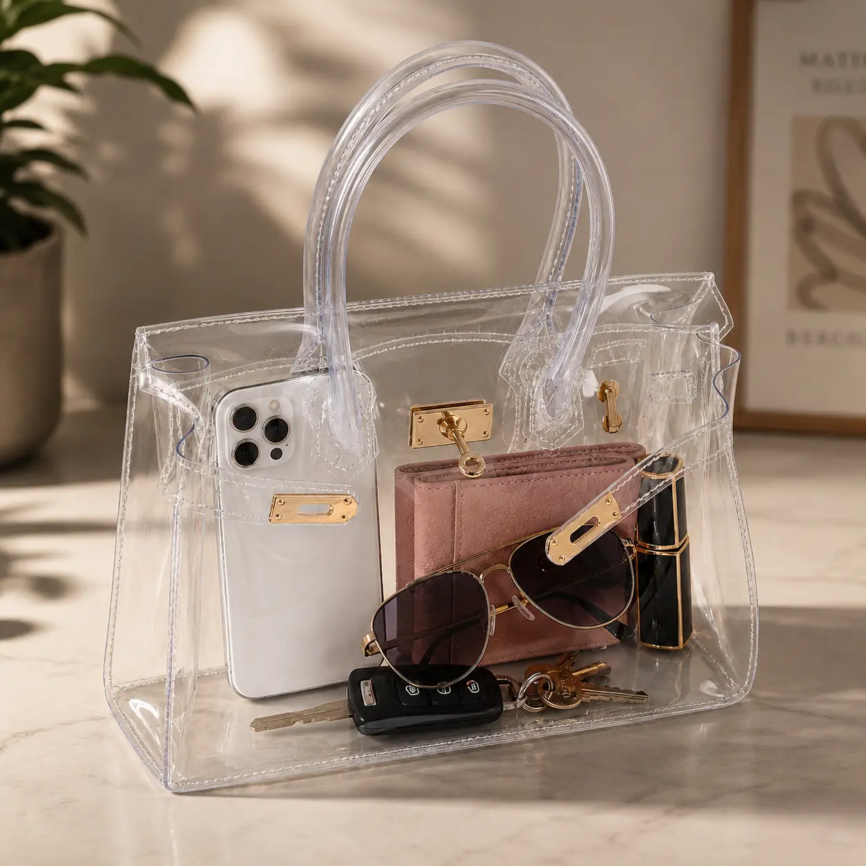 Transparent Jelly Women Handbag, Lightweight Casual Fashion Purse, 11.81"× 5.51" × 9.06"Large Capacity Beach & Concert Bag, Airport Approved, Stylish Practical Clear Bag