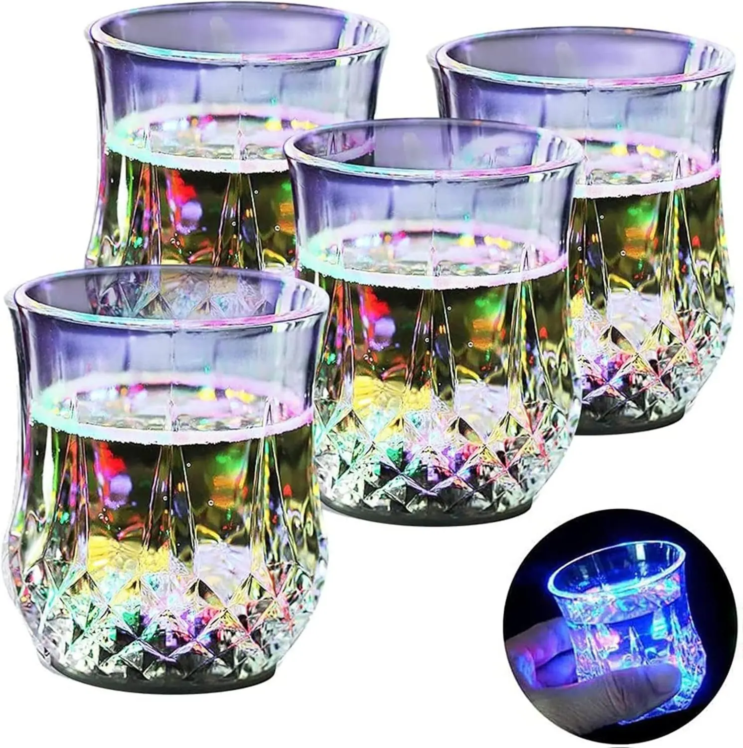 Light Up Cups, Light Up Shot Glasses , LED Cups with Flash Effect, Automatic Water Activated, Color Changing Drinkware Mugs Compatible with Wine, Whisky, Beer, Cola & Juice - Ideal for Christmas, Halloween, Bars, Discos, Night Clubs & Parties (4 PCS)