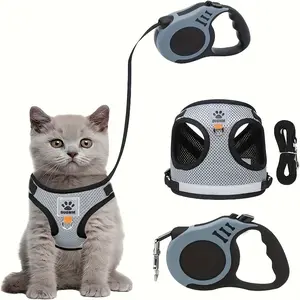 Dog and cat leash set, vest-style pet chest strap Walking Harness with anti-escape lanyard, anti-runaway rope set suitable for cats and dogs, breathable mesh leash, anti-breakaway, No Tangle Leash