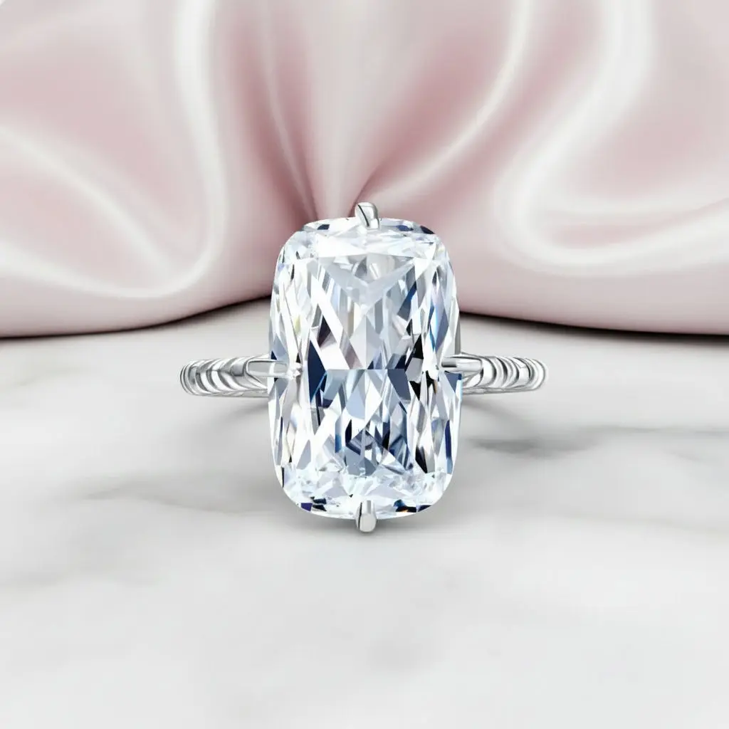 8.5 Ct Elongated Cushion Cut Diamond Option Solitaire Engagement Ring