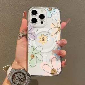 Trendy Magnetic Case Suitable for IPhone11/12/13/14/15/16/17/pro Promax Plus Air,Cartoon Flowers,Aesthetic Pattern Design Lightweight,y2k Cased,AntiScratch,and Trendy Protector Screen Protector Resistance Protection