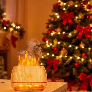 3-in-1 Himalayan salt stone aromatherapy machine| ultrasonic essential oil diffusion + flame humidification combo, 7-color flame + cold mist output, household aromatherapy and humidification integrated