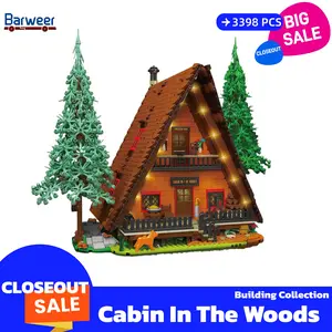 [BARWEER](SHIP FREE) Cabin In The Woods Modular Buildings With Lights Closeout Collection 3398 PCS Toys Bricks Gift