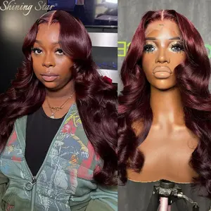 【Blend】Burgundy Colored Body Wave Wigs 13X4 13X6 Hd Lace Frontal Human Hair Wigs Long Cherry Red Lace Front Wigs For Women Pre Plucked 9x6 Bye Bye Knots Wear Go Lace Front Wigs