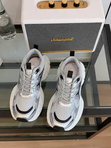 Women's Silver Patchwork Sneakers, Thick Sole Dad Shoes, Casual Round Toe, Medium Width, All Seasons, Multiple Colors Available