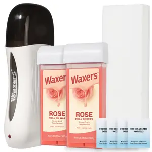 Waxers Roll on Wax Kit Professional Soft Wax Roller Depilatory for Coarse & Thick Hair Removal Waxing Roller Cartridge for Women Men at Home Rose