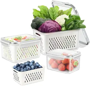 [New Deal] - 3Pcs Fruit Containers for Fridge, Refrigerator Organizers and Storage with Removable Lids, Berry Basket, Washing Bowl with Strainer, Keep Fruit Vegetable Fresh, Dishwaher Safe