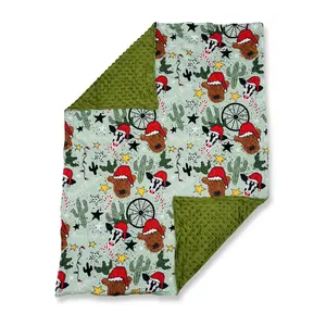 Christmas western cow Minky Kids Blanket