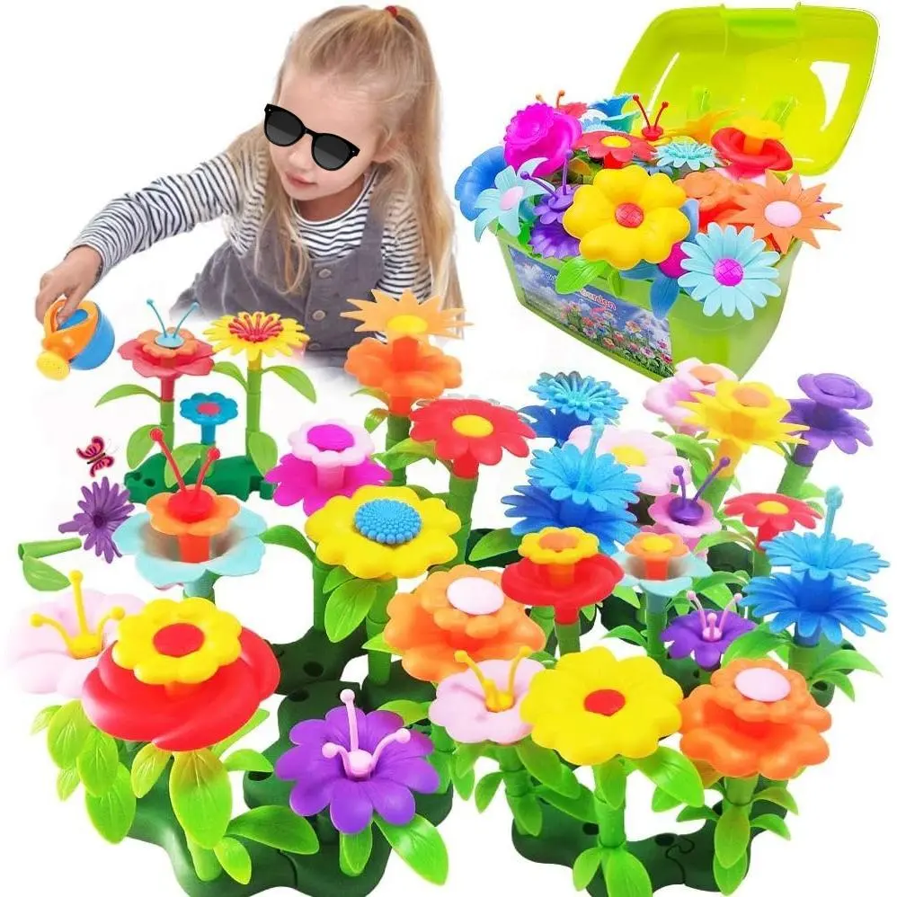SQ-MTS006 BPA-Free Flower Garden Building Toys, 130-PCS Bricks & Parts Floral Arrangement Playset, Easy-to-Clean Pretend Gardening Educational Toy for 3-7 Years Old Kids (Beach Activity, Birthday Gift)