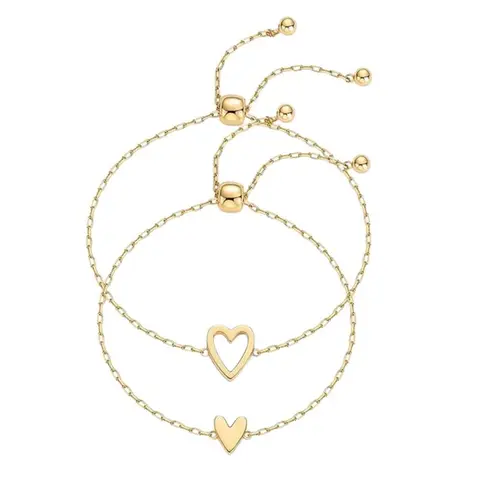 Women's Nickel-Lead-Free Best Friend Bracelets - Rhodium Plated, Minimalist Heart Design, Adjustable Length, Female Friendship Daily Elegance Gift for Girlfriend
