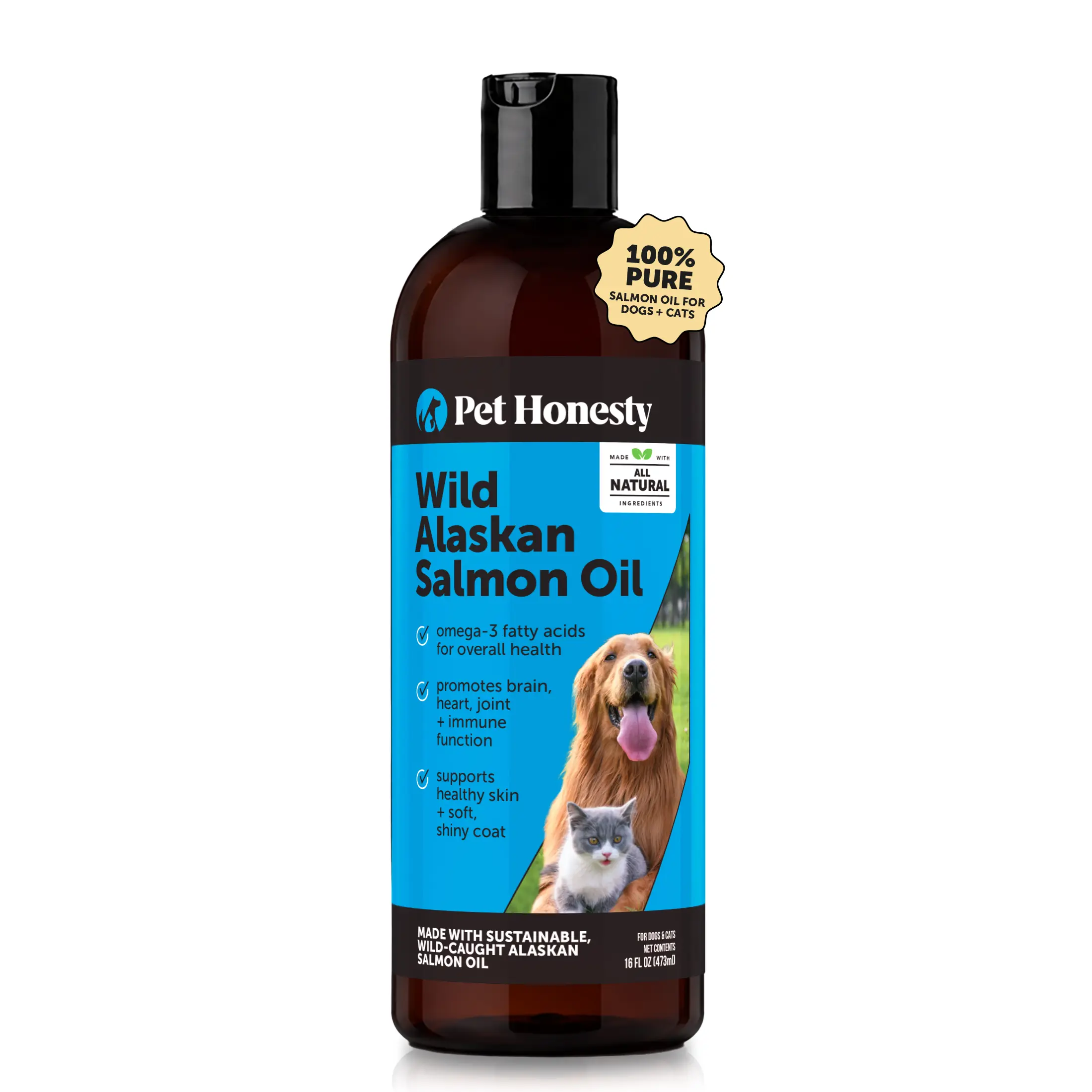 Pet Honesty Wild Alaskan Omega-3 + Salmon Oil Fish Oil For Dogs and Cats - 16 Ounce Bottle