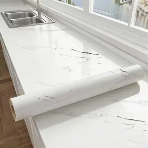 Thick Glossy White  Marble Peel and Stick Kitchen Sticker for Countertop and Cabinet  Removable Marble Contact Wallpaper with Air Guide Slot Self-Adhesive Furniture Sticker15.7 "x118 "