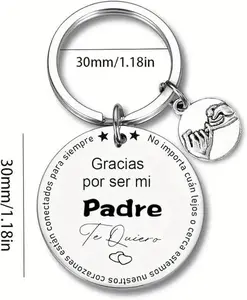 Spanish Fathers Day Gift for Dad, Gracias Por Ser Mi Padre Keychain, Stainless Steel Sentimental Key Ring with Hand Charm, Unique Dad Birthday Gift from Daughter Son Heartfelt