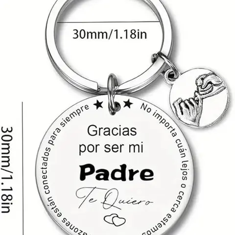Stainless Steel Spanish Engraved Keychain for Dad - "Gracias Por Ser Mi Padre" Message, Hand Charm, Round Double Ring, Heartfelt Durable Gift Symbolizing Love for People’s Birthday