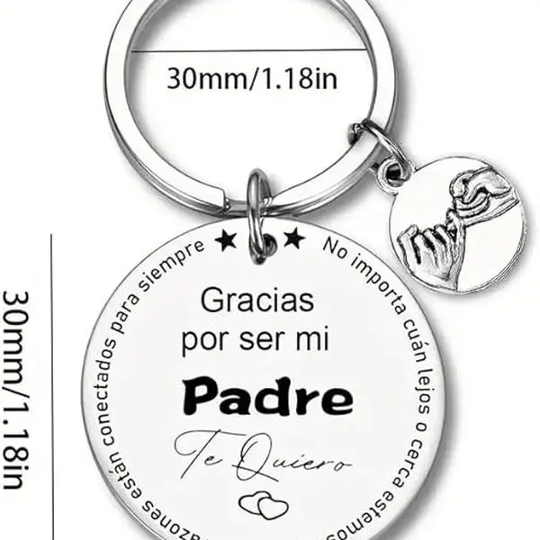 Stainless Steel Spanish Engraved Keychain for Dad - "Gracias Por Ser Mi Padre" Message, Hand Charm, Round Double Ring, Heartfelt Durable Gift Symbolizing Love for People’s Birthday
