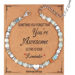 CASSIECA Women's Rose Quartz Beading Hand Chain, 4.3mm Natural Healing Crystal Bracelet with Heart Charm, Adjustable Fit, Ideal for Birthday & Valentine's Day Gifts SummerVibes