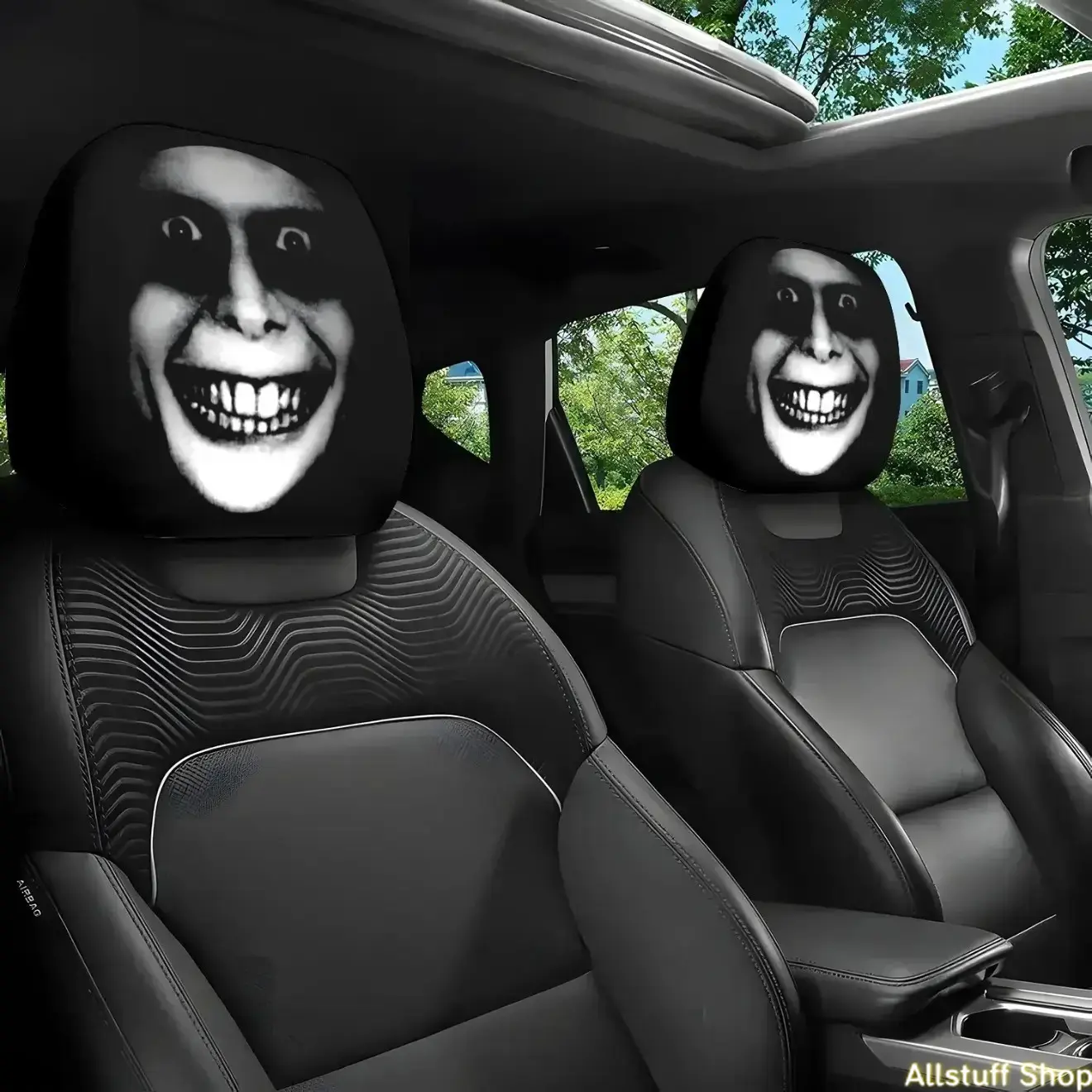 2-piece set of horror themed car headrest covers, car seat covers, comfortable and stylish design, easy to install, suitable for cars, trucks, SUVs,