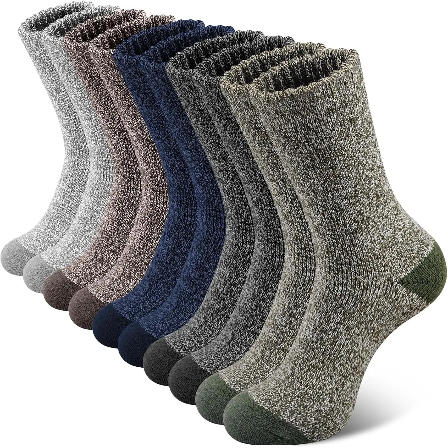 Men's Crew Hiking Socks, 5 Pairs Multicolor Thick Merino Wool Blend, Warm Breathable Menswear for Winter Outdoor Wear