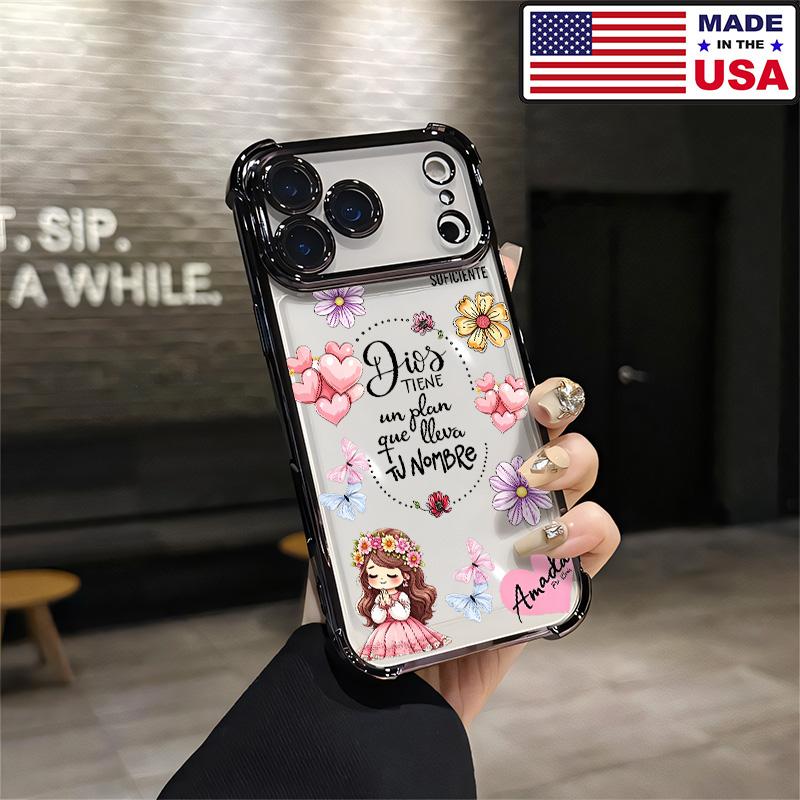 Customized Vintage Print Praying Little Girl Spanish Bible Verse Silicone TPU Phone Case - Shockproof Protection Cover, Aesthetic Accessory for iPhone 17/16/15/14/13/12 Plus Pro Max & Samsung 22/23/24/25 Plus Pro Max Ultra Smartphones