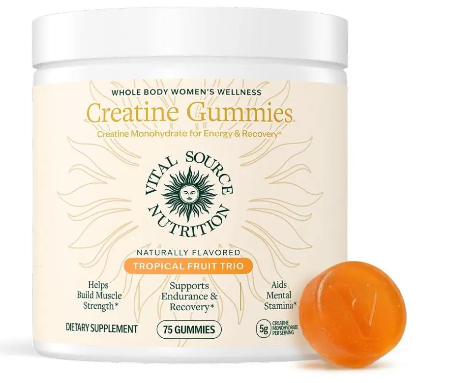 Vital Source Nutrition Creatine Monohydrate Gummies for Women - Tropical Fruit Trio - 75 Gummies - Women's Creatine Chews - Pre Workout Gummy for Strength, Recovery and Focus