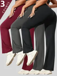 3-Pack Women Solid Color Slightly Flared Pants,High-Waisted, Comfortable Yoga Pants,, Suitable For All-season design Clothing, Perfect For Workouts, Outdoor Running