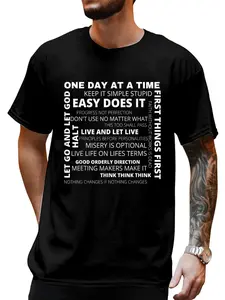 100% Cotton Unisex Recovery AA Sayings and Slogans One Day At A Time Design NA T-Shirt casual Fashion graphic tees for women
