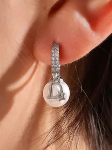 Elegant Zirconia Pearl Earrings, D Letter Star Pendant Design, D Letter Charm, High-End Aesthetic Ear Jewelry, Perfect Gift for Her