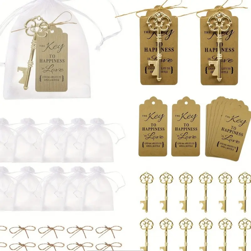 Key Bottle Openers,Vintage Skeleton Key Bottle Opener with Escort Card Tag and Key Chains,Wedding Party Favor Souvenir Gift, Keychain Bottle Opener