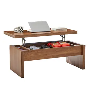 Giratree Small Lift Top Coffee Table, Wood Rectangle Center Table with Raisable Top & Hidden Storage, Mid-Century Modern Accent Table for Small Space/Living Room/Office