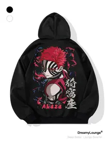 Demon Slayer Nezuko God of Death String Three Print Loose Hoodie, Casual Fitted Sweatshirt for Home Wear, Fall & Winter Clothing