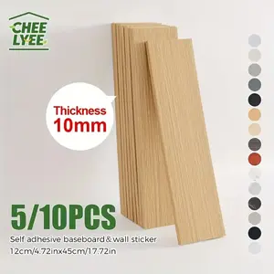 5/10 piececs Self-Adhesive Rectangular Wall Sticker, Skirting Board, Wood Grain Design, Marble Feature, Indoor Use, Size 17.72x4.72, Thickness 10mm