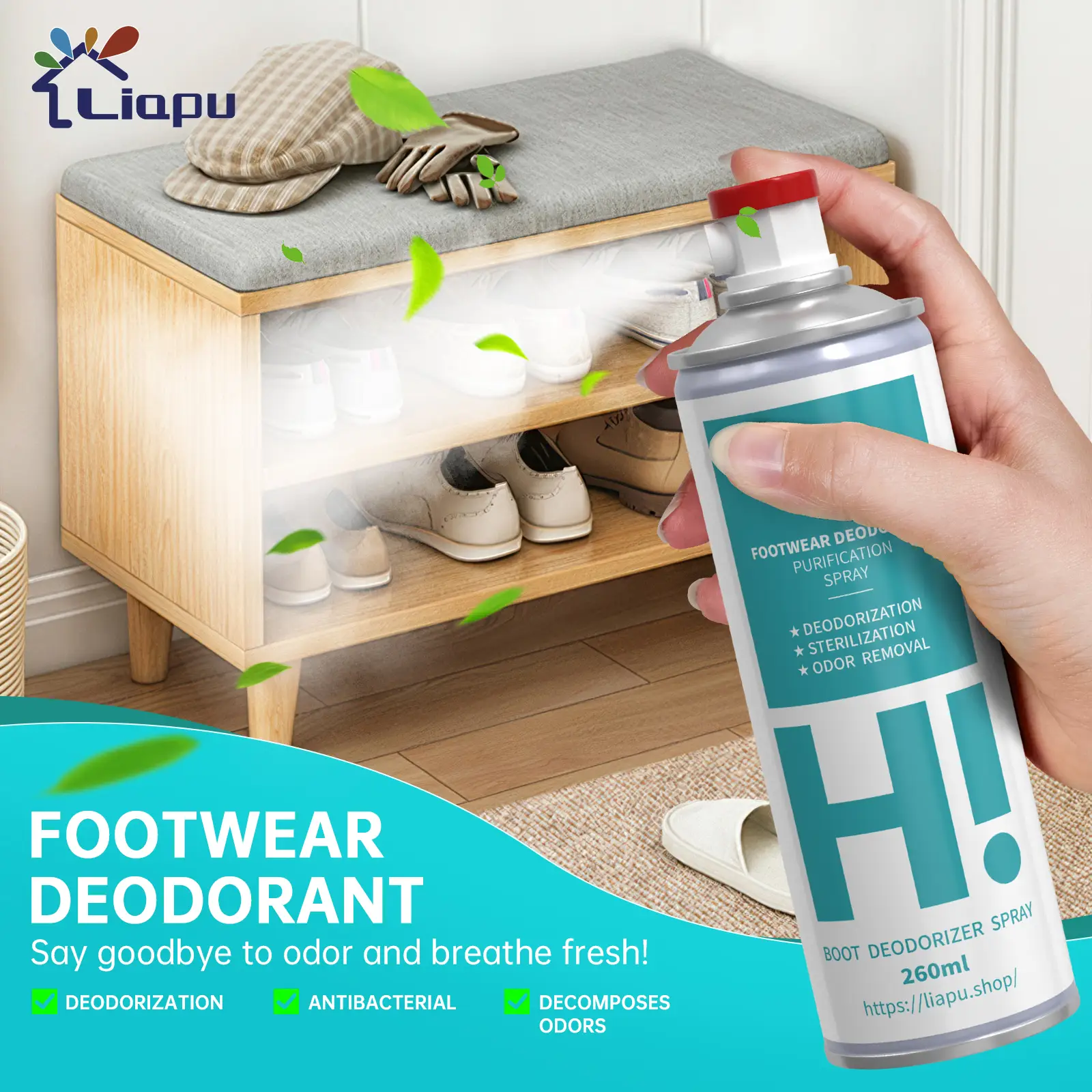 Liapu Footwear Deodorant - 260ml Shoe & Sock Purification Spray - Anti-Odor & Antibacterial Artifact for Freshness and Hygiene - Bedroom