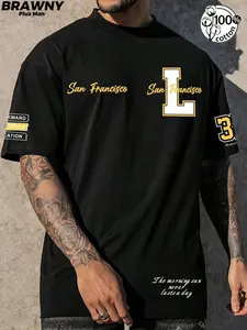 Men's Plus Size 100% Cotton Summer Casual T-Shirt, San Francisco Letter Print, Loose Fit Short Sleeve, Vintage Street Style, Y2K Fashion Gift, Menswear, Streetwear