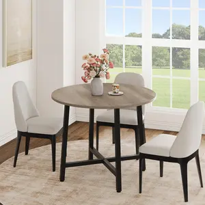 31.5 Inch Round Dining Table for 2-4, Small Kitchen Dining Room Table for Space Saving, Wood Circle Kitchen Table with Sturdy Metal Frame,Gray(No Chairs)