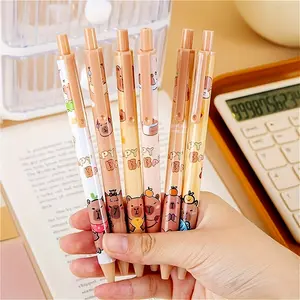 6 Cute Capybara Click Pens with Colorful Bear Totem Designs, Durable Plastic Writing Tools Suitable for Office or Gifts