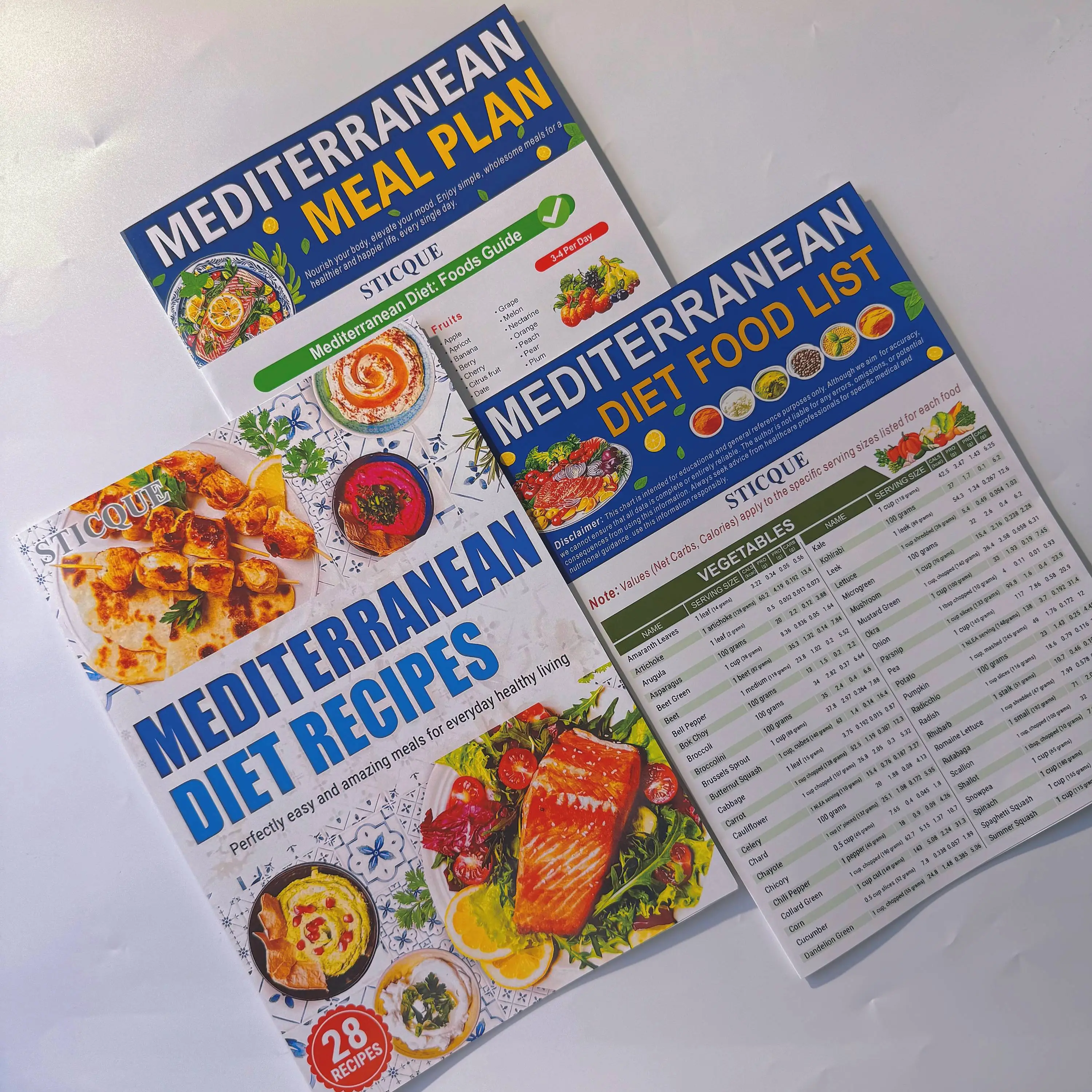 3 Count Mediterranean Diet Food List - Mediterranean Ingredient Meal Plan, Foods To Limit, Lunch, Breakfast Recipes for Easy Chart Brochure Cookbook H