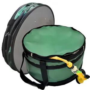 RONWIN Collapsible Garden Hose Storage Bag, Pop-Up Hose Hideaway with Hard-Shell Bottom & Zipper Lid, Heavy Duty Water Hose Holder for Outdoor Organization (Black, 22" D x 10" H)