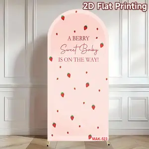 A Berry Sweet Baby Is On The Way Strawberry Arch Backdrop Cover for Baby Shower Happy Birthday Party Decorations Background 2-Sided Spandex Fabric