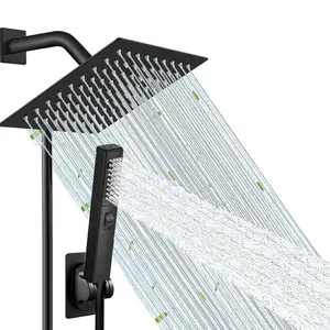 6/8"High Pressure Square RainShower Head and 2-in-1 HandShower.Equipped with 78"Hose, 3Way Diverter Valve,Adhesive ShowerHead Holder hard water Bathroom Installation Modern Easy Convenience