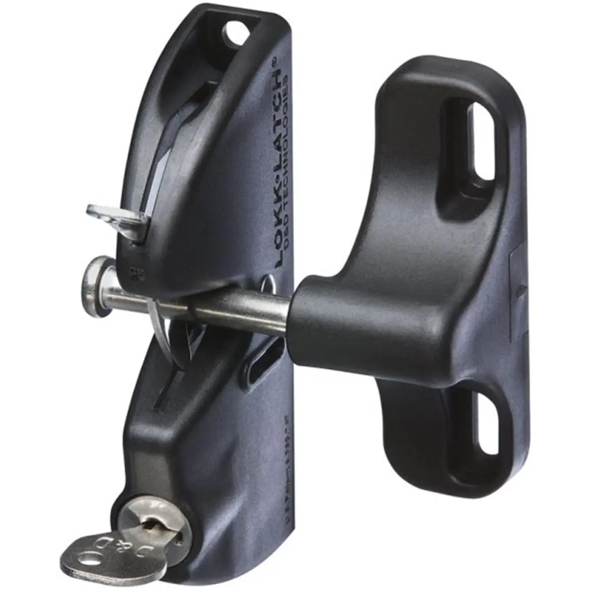 212 MAIN N346-201 Lockable Latch Gate Lock for Gate Locking, Black, Adjustable Legs, Polymer+Steel Construction, Side Fixings, Compatible with Metal/Wood/Vinyl
