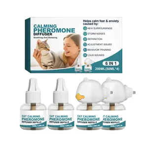 6 in 1 Cat Calming Pheromone Diffuser Kit with 4PCS 50ml Refill Oil, Effectively Relieve Pet Separation Anxiety, Thunderstorm Fear, New Home Stress and Stop Cat Pee Marking & Scratching