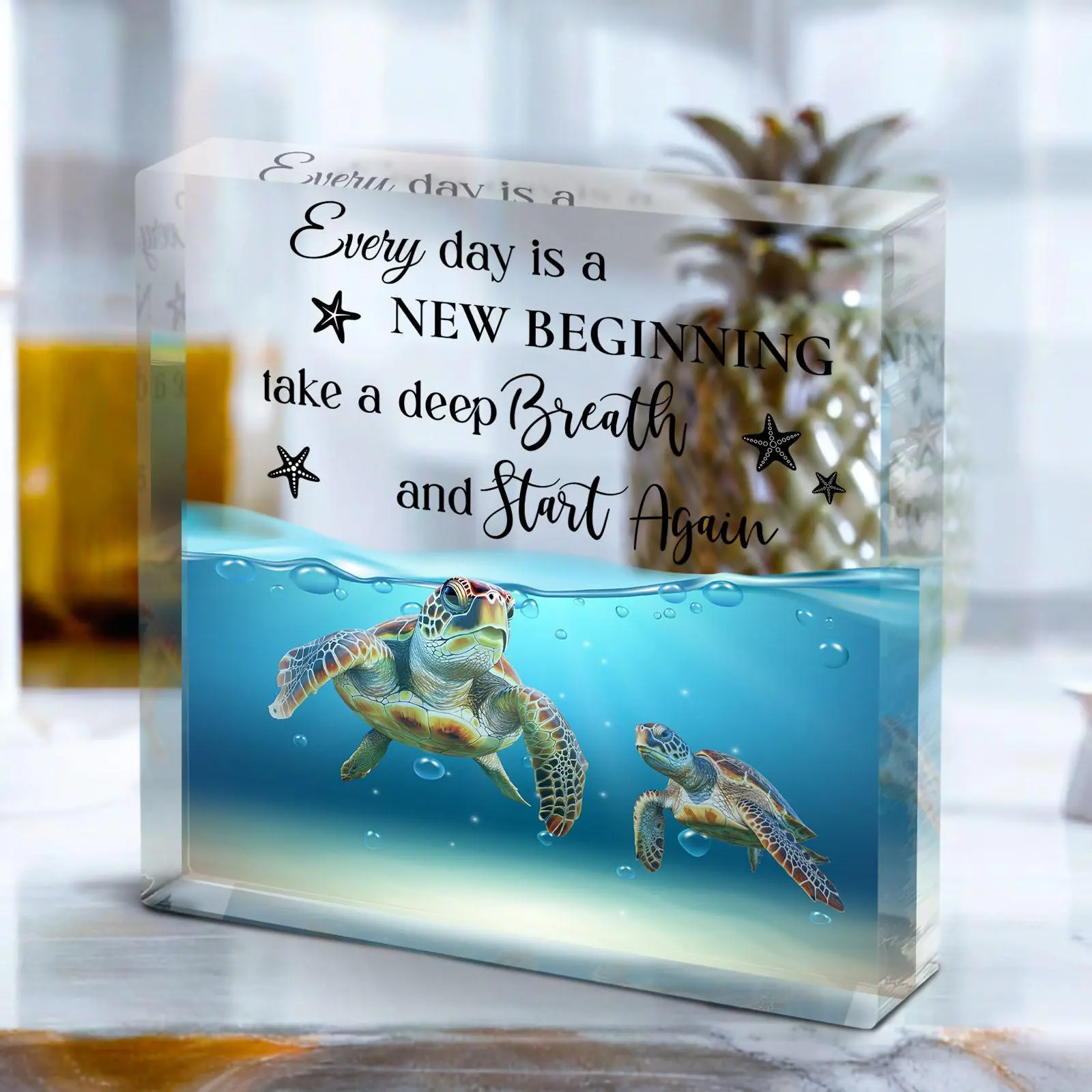 Sea Turtle Pattern Acrylic Desktop Ornament, 1 Count Clear Creative Turtle Decoration, Desktop Decoration for Home Office Living Room Bedroom