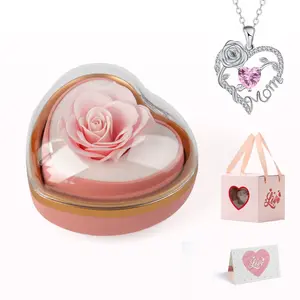 Mother’s Day Gift – Heart-shaped Rose Surprise Reversible Jewelry Box with Necklace Included, Romantic Gift for Mom, Wife, Girlfriend, Birthday & Anniversary