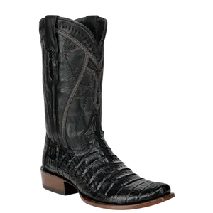 Corral Men's Black Caiman Inlay & Embroidery Narrow Square Toe Boot A5107