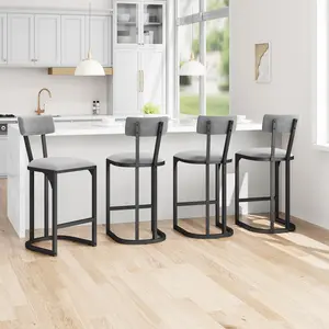 GAOMON Bar Stools Set of 4, Counter Height Bar Stools for Dining Room, Island Chairs for Kitchen Table, Tall Barstools with Back, Metal Counter Stools with Upholstered for Home Bar (Gray)